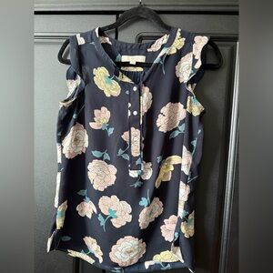 LOFT Sleeveless Floral Blouse - Navy and Yellow